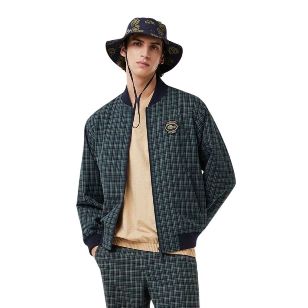Lacoste Mens Plaid Regular Bomber Jacket / Navy Blue